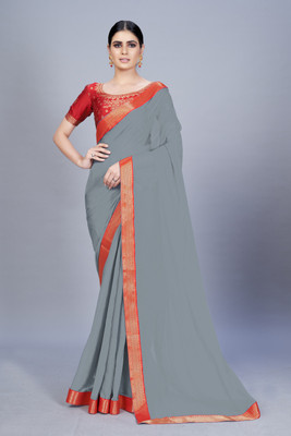 Wamsi Solid/Plain Bollywood Chiffon Saree(Grey)