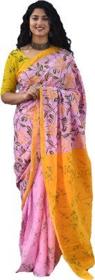 NIKHILAM Floral Print Daily Wear Pure Cotton Saree(Pink)