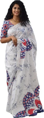 JAIPURI BLOCK PRINT Printed, Blocked Printed Bollywood Pure Cotton Saree(White)