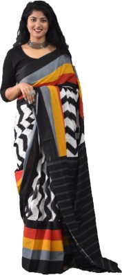 JAIPURI BLOCK PRINT Printed, Blocked Printed Bollywood Pure Cotton Saree(Black)