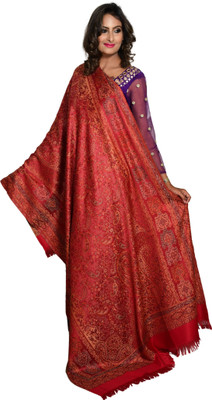 Kashmiri queen Polyester Wool Blend Woven Women Shawl(Red)