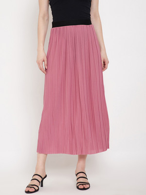Camey Solid Women Straight Pink Skirt