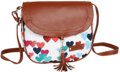 Lychee Bags Multicolor Sling Bag CANVAS MULTICOLOR HEART PRINTED SLING BAGS