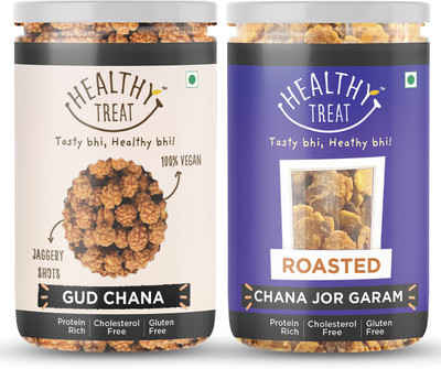 Healthy Treat Gur Chana and Roasted Chana JOR Garam Combo 400 gm ( Pack of 2 , Each 200 gm) | Oil-Free I Protein-Rich | Gluten Free | Vegan(2 x 200 g)