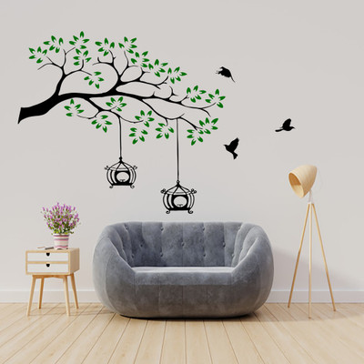 BUSY2BUY 120 cm TREES WITH BRANCHS AND NEST Self Adhesive Sticker(Pack of 1)
