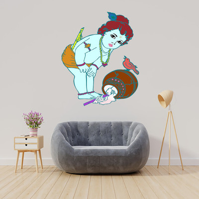 BUSY2BUY 70 cm LORD KRISHNA Self Adhesive Sticker(Pack of 1)