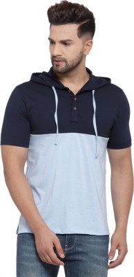 KALT Colorblock Men Hooded Neck Light Blue, Blue T-Shirt