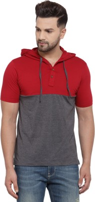 KALT Colorblock Men Hooded Neck Red T-Shirt