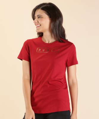 PUMA Solid Women Round Neck Red T-Shirt