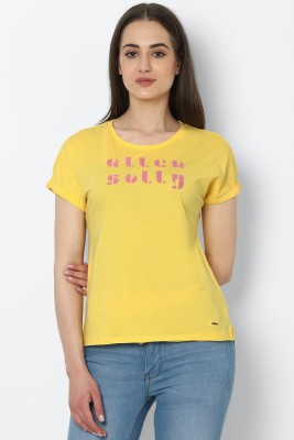 Allen Solly Graphic Print Women Round Neck Yellow T-Shirt