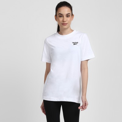 REEBOK Printed Women Round Neck White T-Shirt