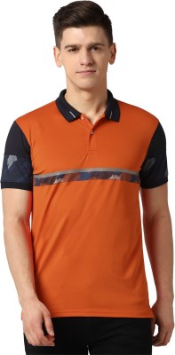 PETER ENGLAND Striped Men Polo Neck Orange T-Shirt