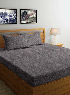 TURIYA Microfiber Double Flat 220 TC Floral Bedsheet(Pack of 1, Grey)