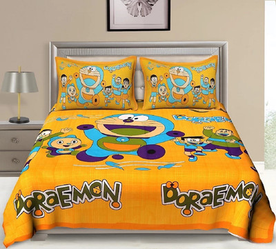 KUVAS 180 TC Cotton Double Jaipuri Prints Flat Bedsheet(Pack of 1, Yellow)