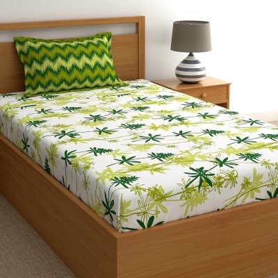 Home Ecstasy 140 TC Cotton Single Geometric Flat Bedsheet(Pack of 1, Green)