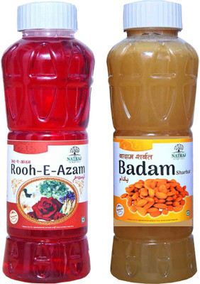 NATRAJ The Right Choice Rooh-E-Azam Sharbat & Badam Sharbat Syrup (Pack of 2 x 750 ml Bottle)(2 x 375 ml)