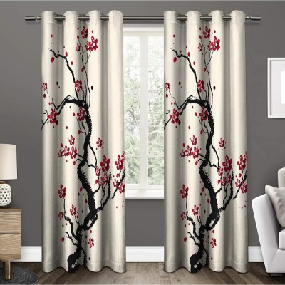 RISKY FAB 214 cm (7 ft) Polyester Room Darkening Door Curtain (Pack Of 2)(Floral, Silver)