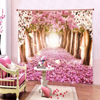 Tample Fab 274 cm (9 ft) Polyester Room Darkening Long Door Curtain (Pack Of 2)(Floral, Pink)