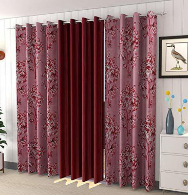 Abdul 152.4 cm (5 ft) Polyester Semi Transparent Window Curtain (Pack Of 3)(Printed, Maroon)
