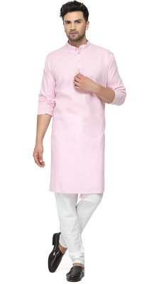 Yurigo World Men Solid Straight Kurta(Pink)