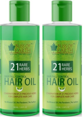 Bliss of Earth Hair Fall Control Oil with 21 Rare Herbs (2x100ml) Hair Oil(200 ml)