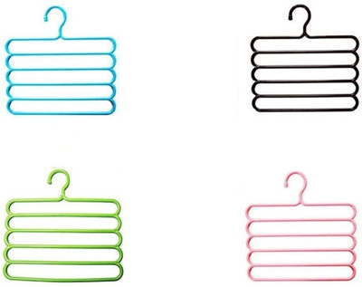 Mahek PP5LY-102-4PC Multicolored 5 Layer Pants Cloths Hanger Wardrobe Storage Organizer Plastic Trousers Pack of 4 Hangers For  Trousers(Multicolor)