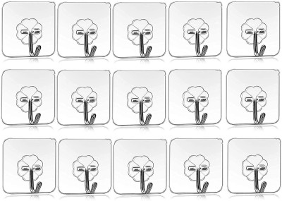 QWEEZER Set of 15 Wall Hooks Heavy Duty Hooks Magic Stickers hook Self Adhesive Wall Hook for Hanging 10KG (Max), Waterproof Transparent Adhesive Hooks for Wall, Wall Hangers for Hanging Kitchen Accessories Hook/Strong Adhesive Hook Wall Door Sticky Hanger Holder for Kitchen Bathroom Hook Hook 15(Pa