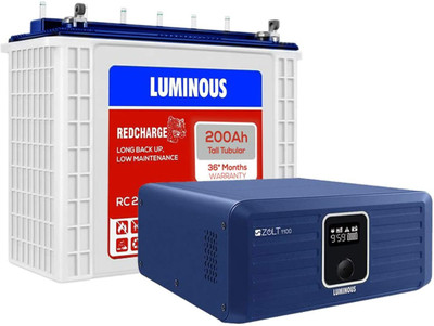 LUMINOUS Zolt 1100 Inverter with RC25000 200 Ah Tall Tubular Battery Tubular Inverter Battery (200Ah)