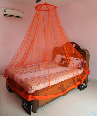 VD Enterprise Polyester Adults Washable Double Bed (Orange) Polyester Mosquito Net(Orange, Ceiling Hung)