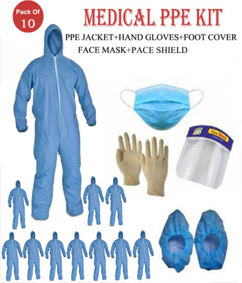 Airish PPE KIT ( For High Risk Users) Medical Protective Coverall Suits (PP Non Woven Laminated With FACE SHIELD & SHOE COVER) Safety Jacket/ Personal Protective Kit (BLUE) Safety Jacket (Blue)[Pack of 10] Safety Jacket(Multicolor)
