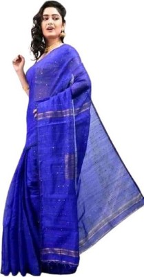 matri textile Woven, Embellished Jamdani Cotton Blend Saree(Blue)