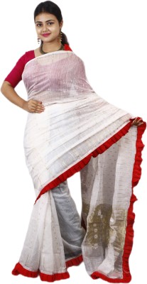 AngaShobha Solid/Plain Bollywood Cotton Blend, Cotton Silk Saree(Cream)