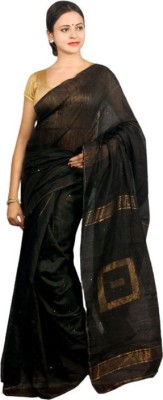 matri textile Woven, Embellished Bollywood Cotton Blend Saree(Black)