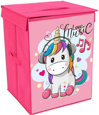 PrettyKrafts Toys Organizer Storage Box with Top Lid for Baby Boy's and Baby Girl's (Pack of 1) Unicorn Print Storage Box(Pink)