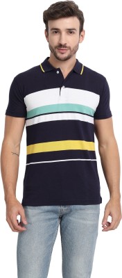 GLOBAL NOMAD Striped Men Polo Neck White, Blue, Light Green, Yellow T-Shirt