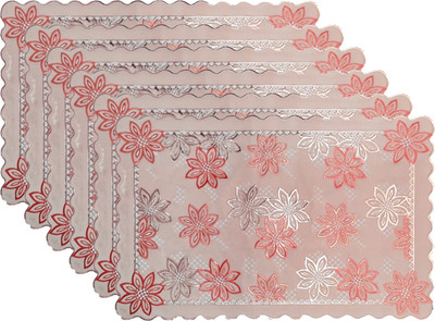 Heart Home Rectangular Pack of 6 Table Placemat(Gold, PVC)