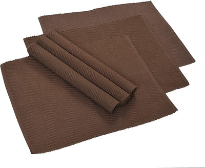YELLOW WEAVES Rectangular Pack of 6 Table Placemat(Brown, Cotton)
