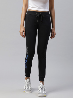 M7 By Metronaut Printed Women Black Track Pants