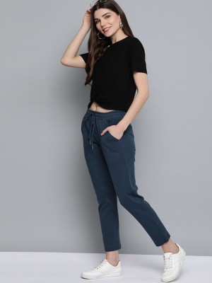 Mast & Harbour Solid Women Dark Blue Track Pants