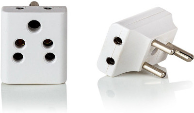 HI-PLASST 3-Pin Plug (2pcs) Indian Socket 6A Indian Multi Plug For 2pin & 3pin multi connection Adaptor (A.C , 6A 240 V) P C (White) Worldwide Adaptor(White)