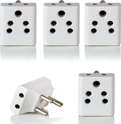 HI-PLASST 3-Pin Plug (5pcs) Indian Socket 6A Indian Multi Plug For 2pin & 3pin multi connection Adaptor (A.C , 6A 240 V) P C (White) Worldwide Adaptor(White)