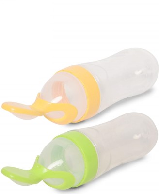 WAHHSON 90ML Newborn Baby Feeding Bottle Toddler Safe Silicone Squeeze Feeding Spoon Milk Cereal Bottle Baby Training Feeder - 90 ml(Yellow+Green)