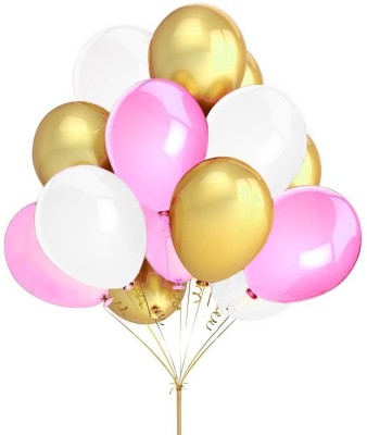 Acril Printed Metallic Balloon Pink,Gold&White Balloon(Pink, Gold, White, Pack of 50)