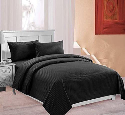 DD Enterprises Cotton Double Flat 210 TC Striped Bedsheet(Pack of 1, Black)