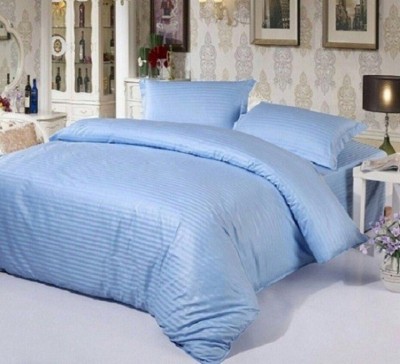 SOENNA 240 TC Cotton Double Striped Flat Bedsheet(Pack of 1, Light Blue)