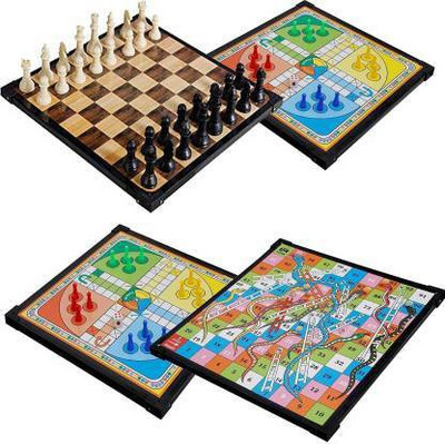 AQUILA Ludo + Chess + Snake & Ladders 3 in 1 Board Game Combo With Two Set OF Ludo Coins + Dice & Chessmen Coins Strategy & War Board Game