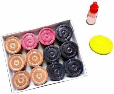 HK Sport & Toys Wooden Carrom Coins Set (Pack of 24) with Printed Stricker and Carrom Powder Carrom Pawns(Pack of 24)