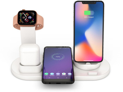 Litvibes Wireless Charging Station 4 in 1,Fast Wireless Charger 3A rotatable Stand Dock for Micro USB phones and Type-C phones, Multi-Function charging stand compatible for Iphones - BLACK Charging Pad