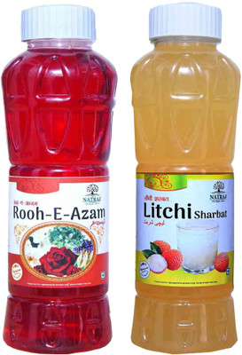 NATRAJ The Right Choice Rooh-E-Azam Sharbat & Litchi Sharbat Syrup (Pack of 2 x 750 ml Bottle)(2 x 375 ml)