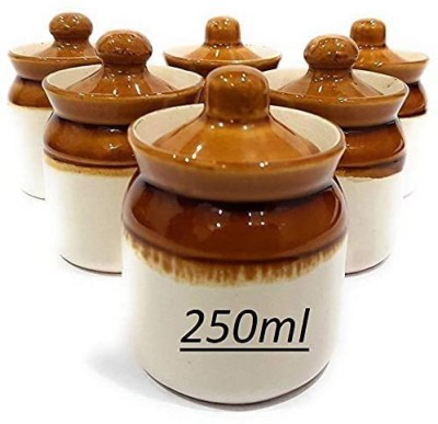 baluda Ceramic Pickle Jar  - 250 ml(Pack of 6, Brown, White)